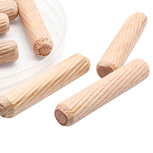 HARSKIYER 120pcs Hardwood Wood Dowel Pins 3/8 x 2 Fluted Wood Dowels Rods Crafts Dowel Pegs for Woodworking Furniture Door Arts and Crafts DIY Projects Straight Grooved
