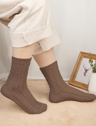 Chalier 6 Pairs Womens Crew Socks, Retro Casual Knit Socks Soft Cotton Sock for Women4