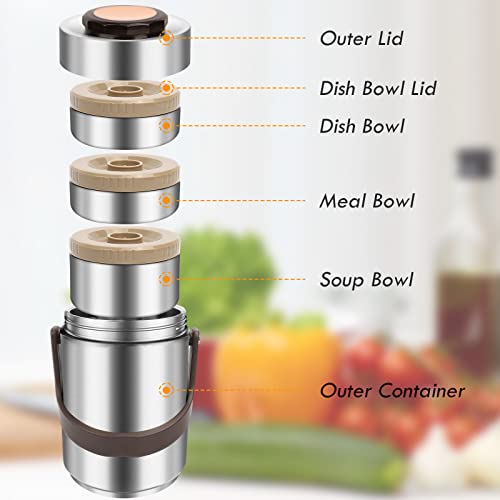 Thermos For Hot Food,3 Tier 67Oz Stackable Insulated Food Jar With Lunch Bag & Spoon Fork,Leakproof Stainless Steel Meal Bento Carrier Soup Container Lunch Box For School Office Picnic Travel Outdoors #TOP1
