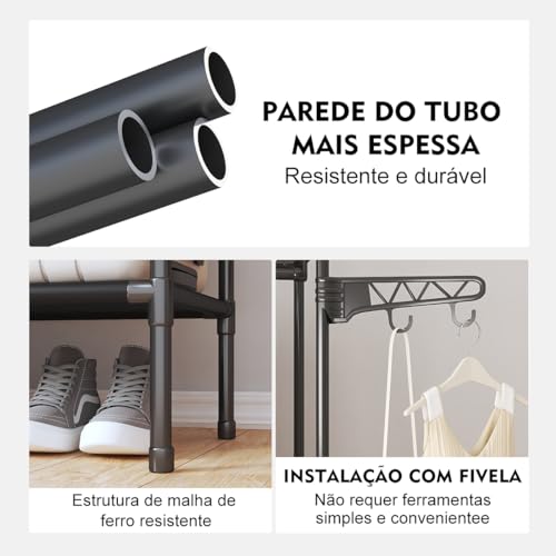 Arara Cabideiro Organizador 3 Prateleiras Estante Suporte Multiuso Organizaçao Casa Quarto Closet Lo