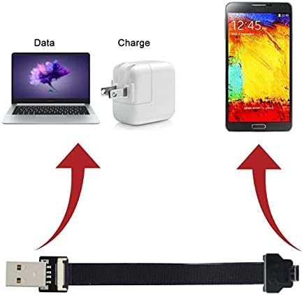 NFHK Down Angled USB 2.0 Type-A Male to Micro USB 5Pin Male Data Flat Slim FPC Cable for FPV & Disk & Phone 20cm