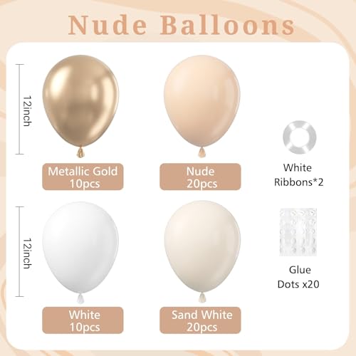 Image of BAUANOOY Neutral Balloons, 60pcs 12 Inch Nude Balloon Beige Balloons White Sand Metallic Gold Latex Balloon for Bridal Baby Shower Wedding Gender Reveal Birthday Party Decorations