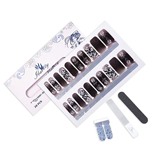 IBAOTTY Nail Polish Strips for Women - 20pcs Bright, Thick and Tough Nail Art Polish Wraps Sticker with Includes Nail File, Nail Wipes for Wedding, Party, Shopping, Travelling