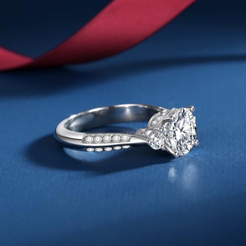 Moissanite Rings for Women 3 Stone Engagement Promise Rings S925 Sterling Silver 18K White Gold Plated Rings for Wedding Anniversary4