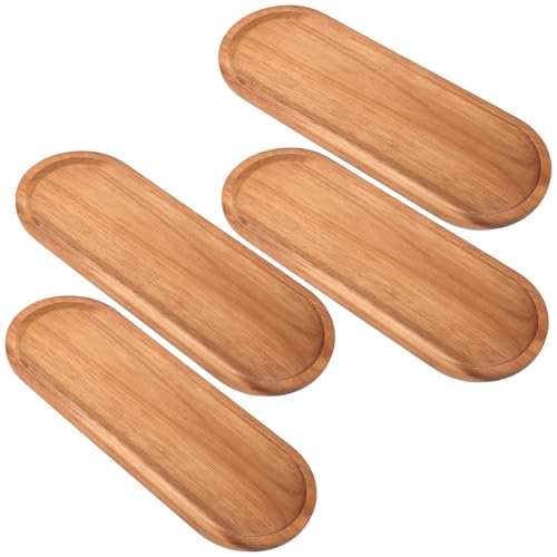 SHUESS Juego de 4 bandejas ovaladas de madera, perfectas para soporte de comida/barbacoa, para servir queso, sushi, aperitivos de vacaciones y más