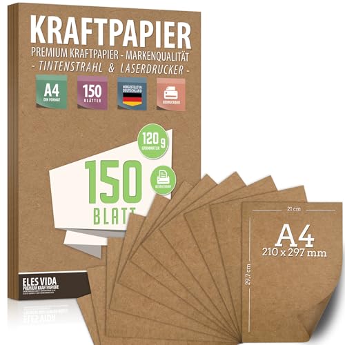 Ensemble de papiers kraft - Format DIN A4-120 g - 21 x 29,7 cm - Papier d'artisanat et carton naturel Feuilles de papier kraft pour l'impression, fabrication...