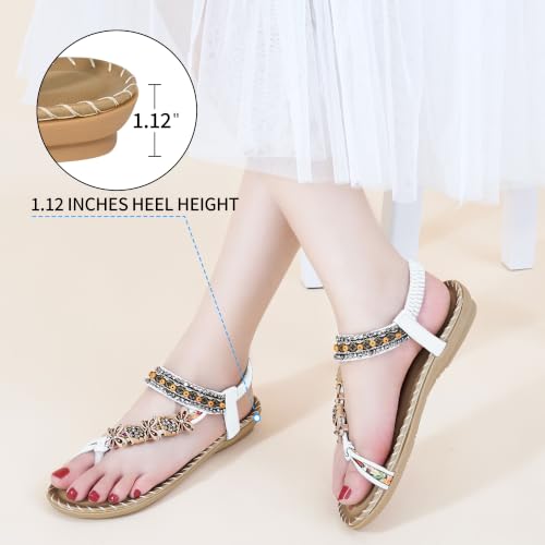 Image of Ablanczoom Flat Sandals for Women Summer: Casual Boho Beaded Toe Ring Dress Shoes - Comfortable Vacation Daily Walking Shoes