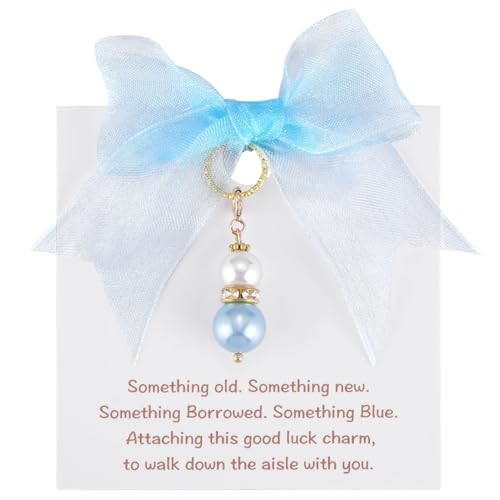 Image of MIXJOY Something Blue Gift for Bride, Wedding Day Bridal Blue Pearl Angel Wings Bouquet Garter Charm for Bride to Be