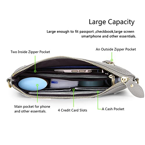 Image of YALUXE Women's Genuine Leather Wristlet Purse Clutch Handbag with Phone Pocket Card Holder and Crossbody Strap