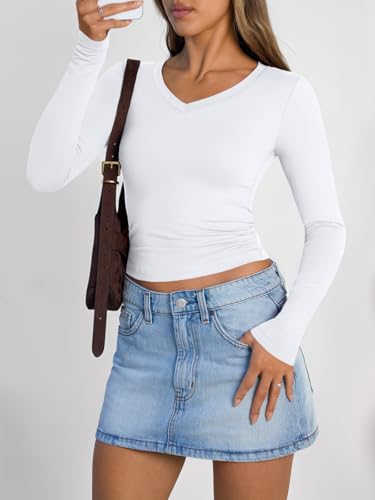 Image of Trendy Queen Womens Long Sleeve Shirts 2026 Fall Fashion Basics Crop Tops
