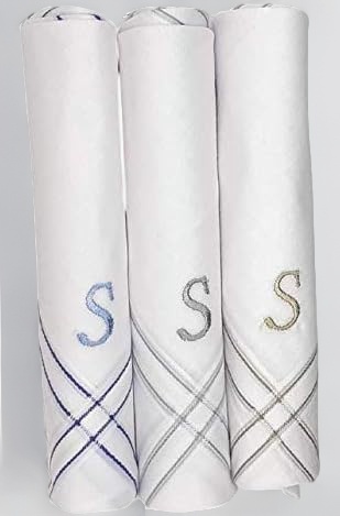 Concerto Men's Fine Cotton (White) Embroidered Initial Handkerchief (Pack of 3) (Size 48 cms * 48 cms) - (A-Z)
