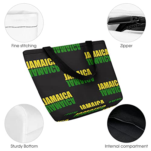 Niapessel Tote Bag Jamaica Flag Pattern Beach Travel Reusable Grocery Shopping Aesthetic Portable Storage HandBags Purse with Zipper Large for Women Girls3