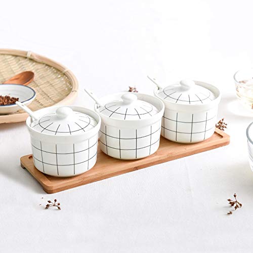 CMBSSTFC Barattoli per condimenti, Contenitore per Sale da Cucina, Set di Bottiglie per condimenti Contenitore per Zucchero in Ceramica Scatola per condimenti con Coperchio e Cucchiaio Pentola per