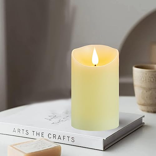 Image of Flickering Flameless Candles, Battery Operated Candles with Remote and Timer, Last 1000+ Hours Battery Candle, 3D Wick, Real Wax Pillar Electric led Candle, Wedding, Christmas Decor 3 inch x 5 inch