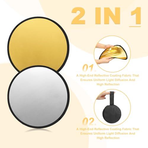 Diffuseur lumière photographie PATIKIL 24" multi-disc pliable or argent studio - 3