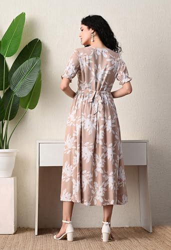 Image of Ichaa Women's Aqua Rayon Printed Maternity Dress with Feeding Zips and Pocket, in Plus Sizes