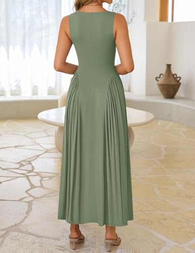 Image of ZESICA Womens 2026 Summer Sleeveless Square Neck Sundress Casual Long Flowy A Line Beach Vacation Maxi Dresses