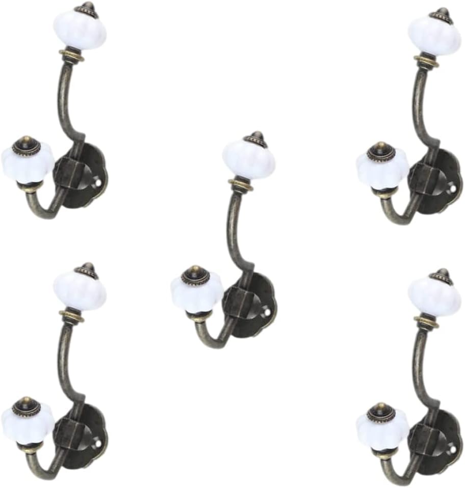 Wall Clothes Hooks Retro Antique Ceramic Coat Hooks for Door Bathroom Bedroom Kitchen Bronze 5 Pcs, Iron Decorative Wall Hooks, Standard, Style 1