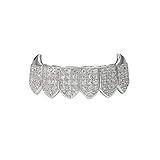 LKV 14K Plated Gold Grillz for Men and Women Gold Grills Teeth All iced out CZ Top and Bottom Vampire Mouth Grill with Extra Molding Bars (Silver, Only Bottom)