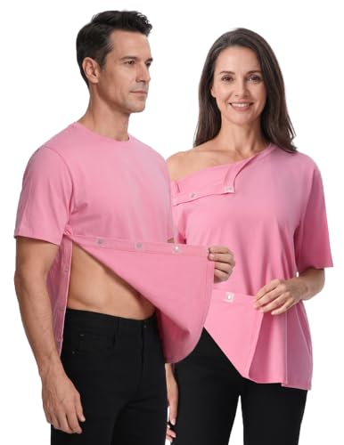 Post Shoulder Surgery Recovery Shirt with Magnetic Buttons for Women Crew Neck Tear Away Shirts for Shoulder Surgery for Men