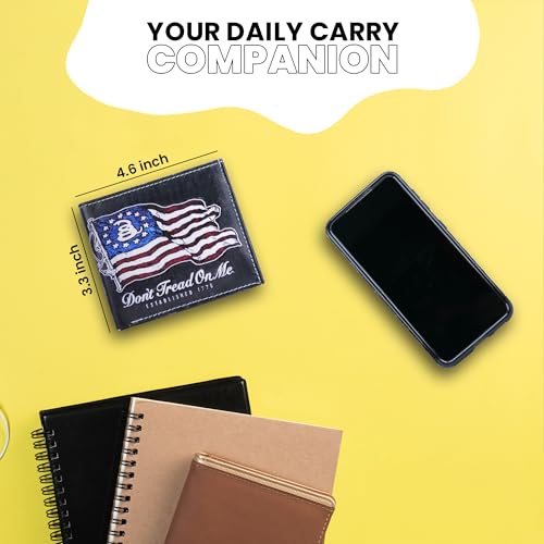 Li Bifold Wallet Vegan Leather Wallet - Don't Tread Flag Design Men Wallet Slim with top-flap 2 ID Windows, 7 cards, 2 side slots, 2 cash pockets - Timeless slim wallet with Gift Box2