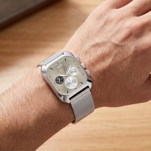 Image of Shocknshop Analog Square Dial Mesh Stainless Steel Strap Watch for Men and Boys -WCH186