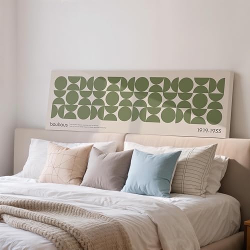 XINBAO Tela Bauhaus di metà secolo, stampa geometrica verde salvia, stampa Bauhaus orizzontale lunga e stretta, cornice panoramica (50x150 cm/cornice interna)