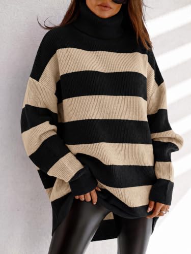 Image of Womens Turtleneck Oversized Sweater Batwing Chunky Pullover Sweater Casual Fall Loose Knit Jumper Top