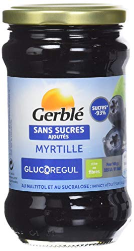 GERBLÉ – Confiture Myrtille – Sans Sucres Ajoutés – Confiture Gourmande au Maltitol – Sans Huile de Palme – Nutri-Score A – Pot 320 g