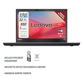 Lenovo, Pc portatile Intel Core i5, Ram 32 Gb, SSD 1 Tb, pronto all'uso con Libre, Notebook Con Display HD da 14", in dotazione pen drive fingerprint (Ricondizionato)