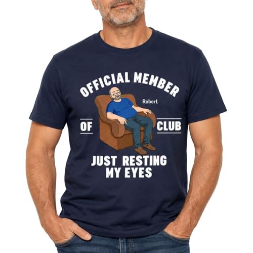 WANDER PRINTS Personalized T Shirt - Funny Dad Nap Club Graphic Tee Fathers Day Relaxing Humor Shirt Custom Cartoon Dad Casual Everyday Apparel - Im Just Resting My Eyes