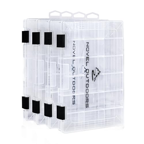 Novel Outdoors - 4 Tackle Boxes Set - 10.62in x 7in - Clear Fishing Tackle Boxes with Removable Dividers - Plastic Tackle Box Set - Tackle Box Organizer for Fishing Lures, Fishing Kit and Accessories