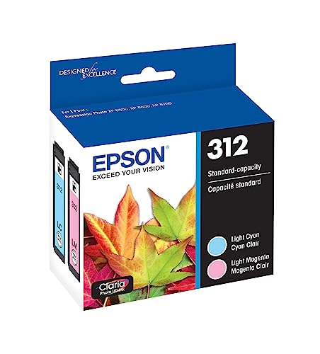 Image of Epson T312 Claria Photo HD -Ink Standard Capacity (T312922-S) for Select Expression Photo Printers, Light Cyan /Light Magenta (Pack of 2)