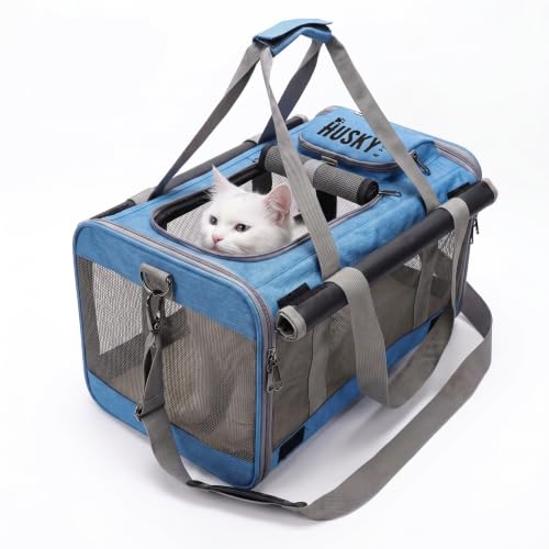 Image of Husky & Purr Pet Carrier for Cats & Small Dogs | Airline Approved Soft-Sided Cat Bag Carrier | Cat Carrier & Dog Carrying Bag with Privacy Curtain, Safety Leash & Storage Pocket | Up to 9kgs