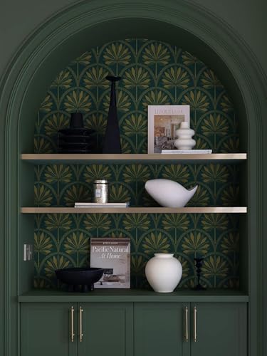 Image of Veki Luxury Floral & Botanical Geometric Wallpaper Mural - Waterproof, Moisture-Proof, Self-Adhesive PVC Wall Sticker for Home & Hotel Decoration (45cm x 300cm) (Green Gold Leaf)