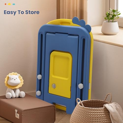Image of Little Olive Kids Chair and Drawing Board with Easel Plastic Activity Table | Multi Functional Station for Toddler Learning and Art Play | DIY Yellow Set for Ages 3 to 7