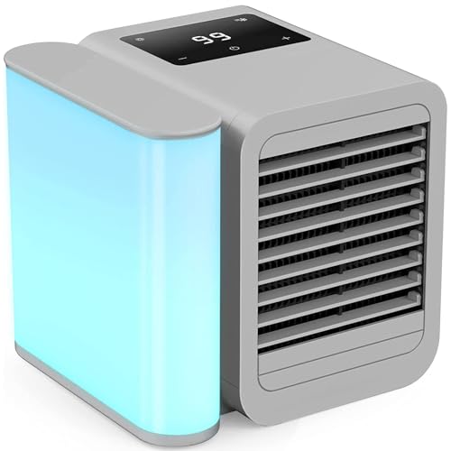 Portable Air Conditioner Cooling Fan: Evaporative Mini Air Cooler with 𝟳 𝗖𝗼𝗹𝗼𝗿𝘀 - USB Personal Air Cooler Desktop Ac Unit for Room Office Home (Grey)