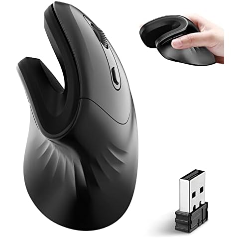 Wireless Ergonomic Vertical Mouse, 2.4G Wireless Ergonomic Mouse against RSI Syndrome with USB Receiver 6 Buttons Right Handed 1600/1200/800 DPI Adjustable for PC Laptop Computer Desktop Macbook Cover