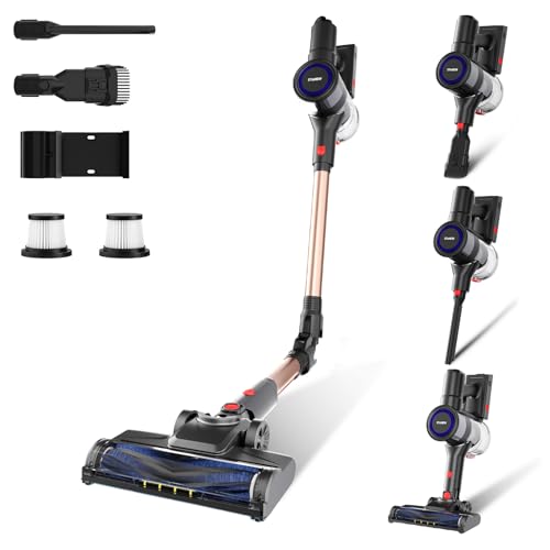 Stanew Aspiradora sin Cable, 55Kpa Escoba Aspiradora, 450W, 35 Minutos de Funcionamiento, LED, para Alfombras de Pelo de Mascota, Coches, Sofás, Dorado