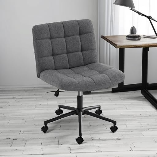 Image of Nutech Decor Armless Office Desk Chair - Linen Fabric Padded Swivel Adjustable Home Office Chair with 360 Wheels, Wide Criss Cross for Desk, Living Room (ND-Linen-Darkgrey-Wheel)