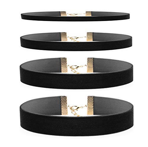 Black Leather Choker Collar Necklace, Gothic Costume Mental Heart Chokers for Women and Girls by WAVALP (#12 velvet choker 4 pcs)