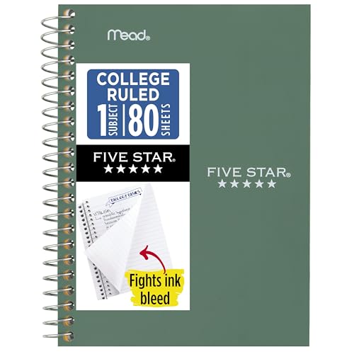 Five Star Spiral Notebook, 1 Subject, College Ruled Paper,...