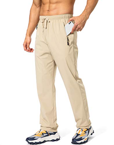 Pudolla Calça masculina atlética de treino com cintura elástica para corrida e bolsos com zíper, Cáq