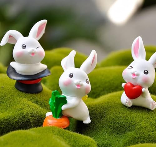 Image of VRB Dec 4 Pcs Miniature Showpiece Set for Home Decor,Car Dashboard,Valentine,Living Room,Gifts Figurines,Cake Decoration Items,Figurines for Home Decor. (6 Pcs Rabbit Set)