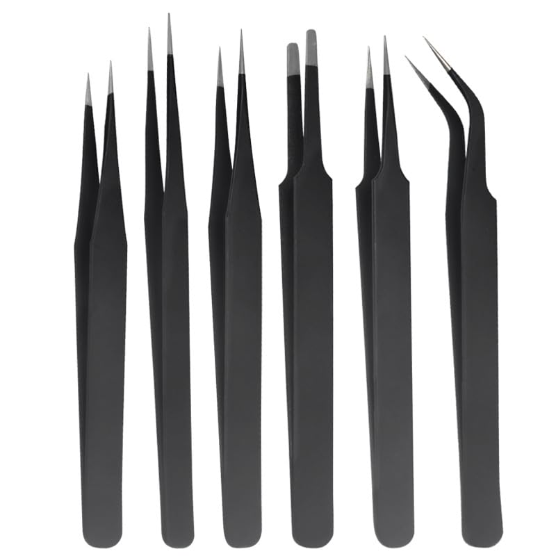 Pinzette di precisione in acciaio inox Set 6, per creazione gioielli fai da te riparazioni elettroniche manicure