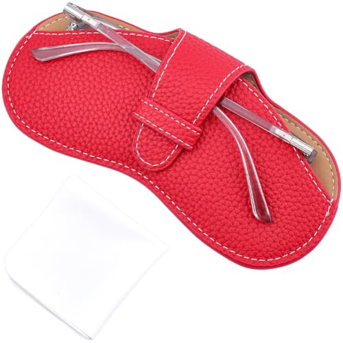 Image of CREATCABIN Leather Sunglasses Case Slim Glasses Case Portable Soft Eyeglasses Holder Spectacle Cases Pouch Bag Cover Lightweight with Cleaning Cloth Gift for ChristmasTravel Vacation 6.9x3.4 Inch Red