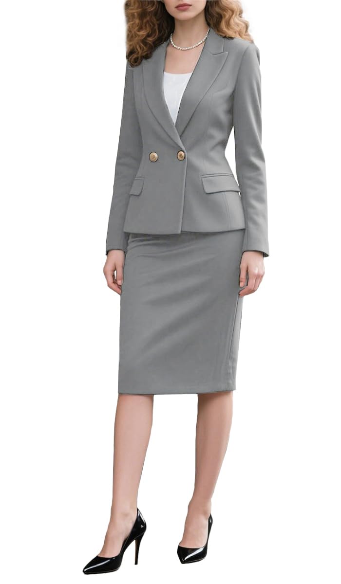 Womens 2 Piece Blazer and Skirt Suits Open Front Blazer Jackets and Pencil Skirt Work Office Outfit
