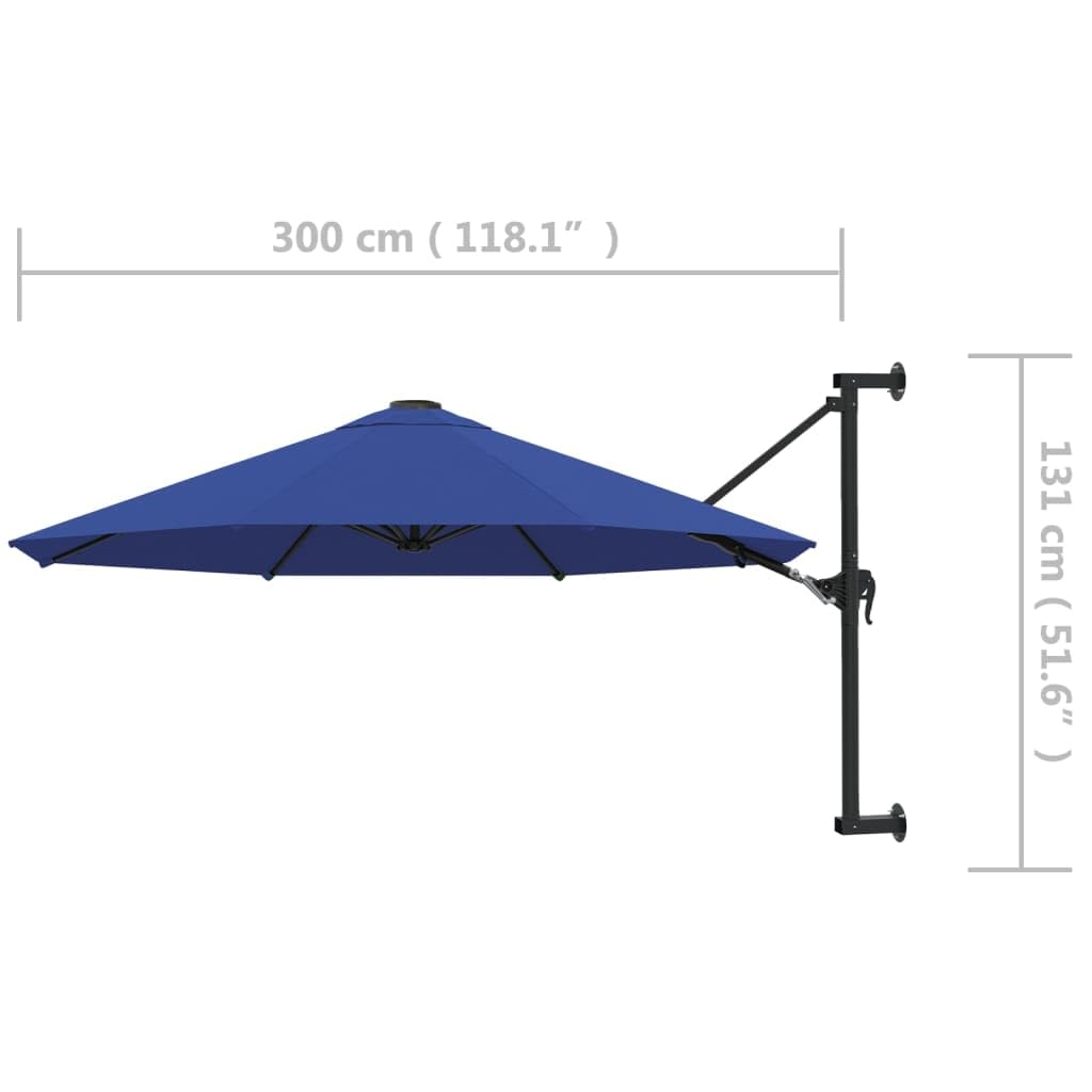 Sombrilla de Pared con Inclinación Ajustable, Parasol de Jardín con Mecanismo de Manivela y 8 Varillas de Acero, Tela de Poliéster con Protección UV y Poste Robusto