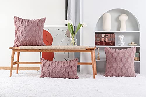 Madizz Set Of 2 Soft Plush Short Wool Velvet Decorative Throw Pillow Covers 12X20 Inch Pink Rectangular Luxury Style Cushion Case Pillow Shell For Sofa Bedroom #TOP5