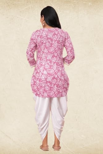 Image of Floral Print Cotton Kurta and Dhoti Set for Women Designer